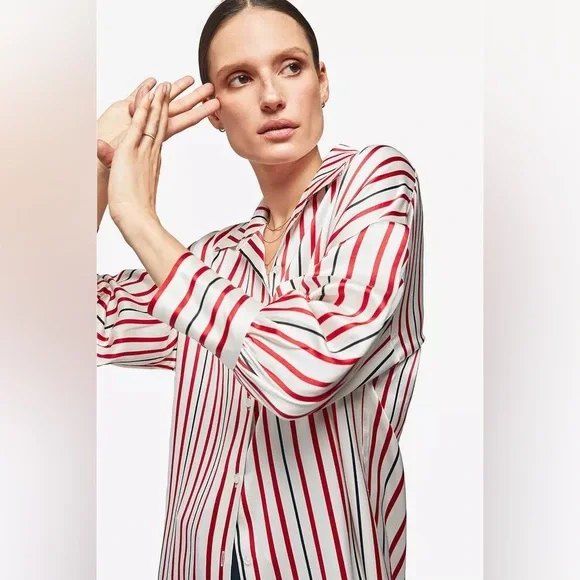NWT Anine Bing Milly Silk Red Striped Dress - Picture 9 of 10